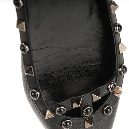 Valentino Garavani Pebbled Calfskin Onyx Rockstud Rolling Ballerina Flats 36 Black 8 of 8