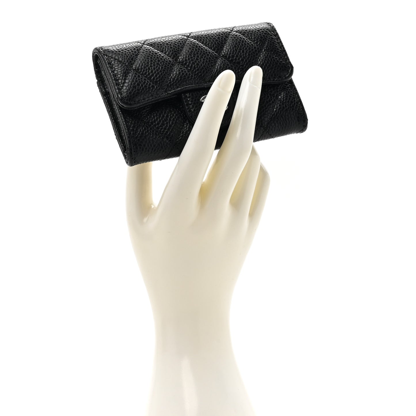 Caviar Quilted Flap Card Holder Wallet Black