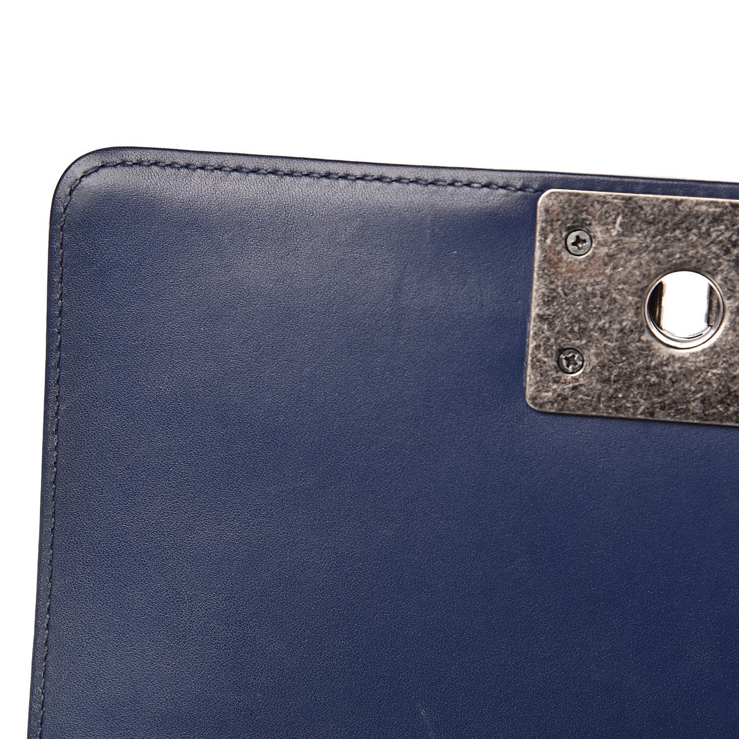 Calfskin Painted Chevron Embossed Small Boy Flap Dark Blue