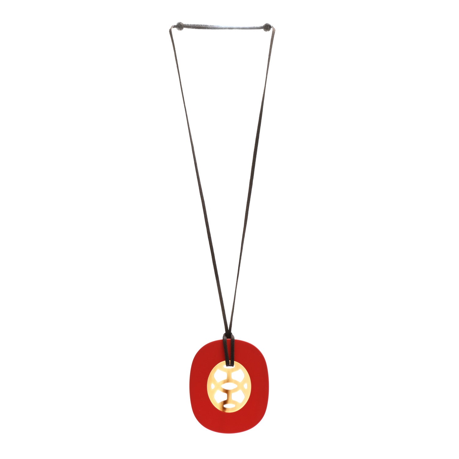 Hermes Buffalo Horn Lacquer Lift Necklace GM Rouge Carmin 3 of 6