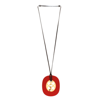 Hermes Buffalo Horn Lacquer Lift Necklace GM Rouge Carmin 3 of 6