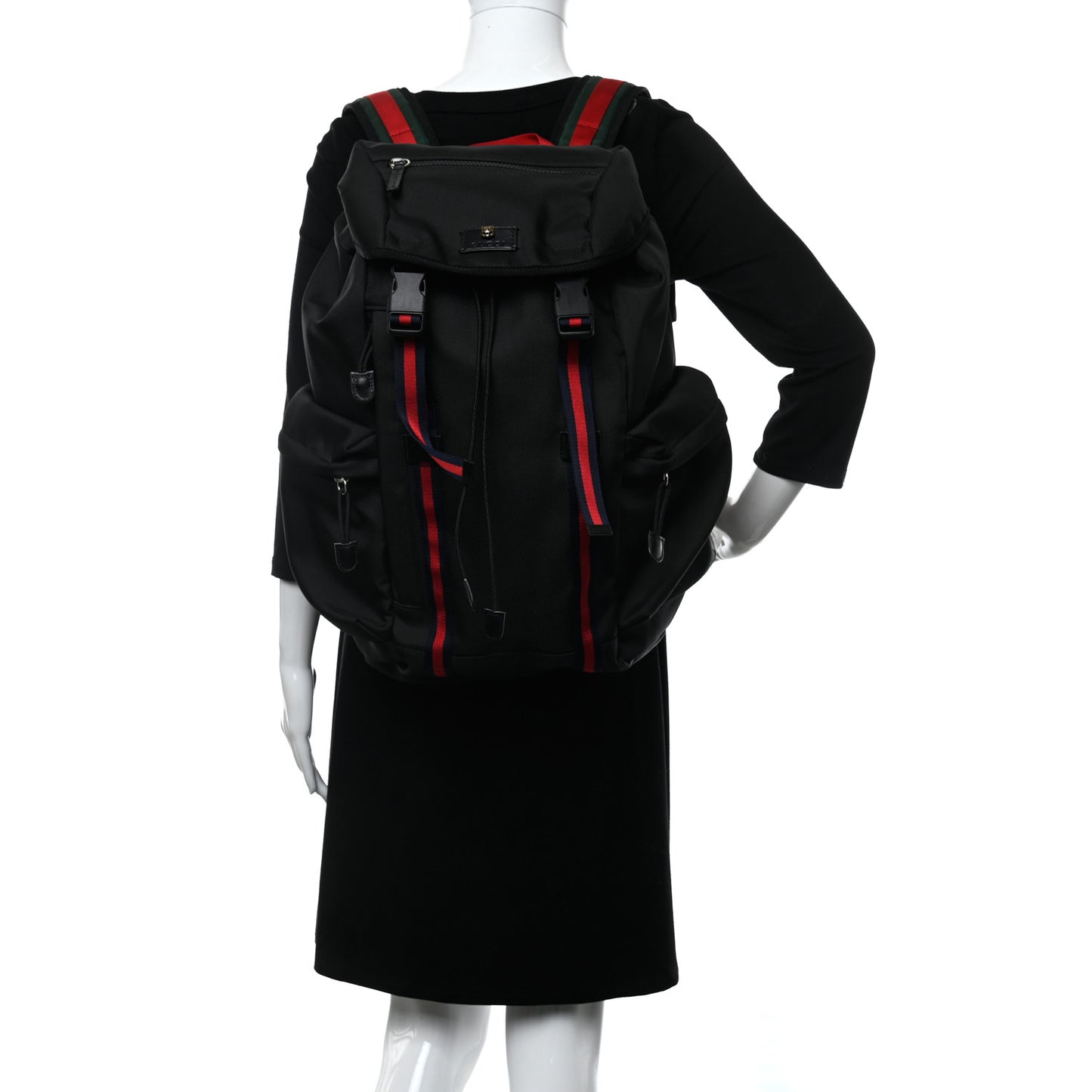 Techno Canvas Web Double Buckle Backpack Black