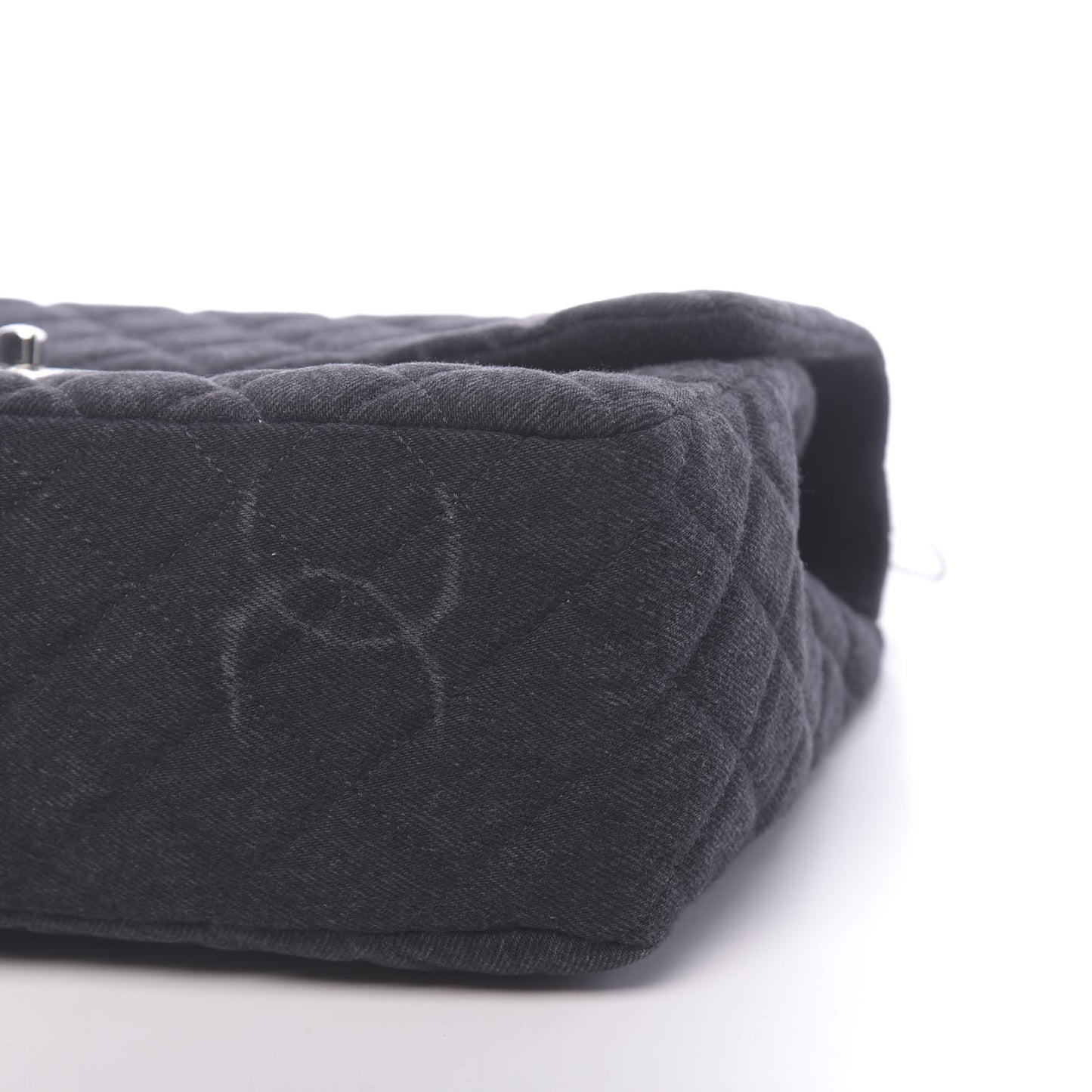 Denim Quilted CC Print Jumbo Single Flap Black