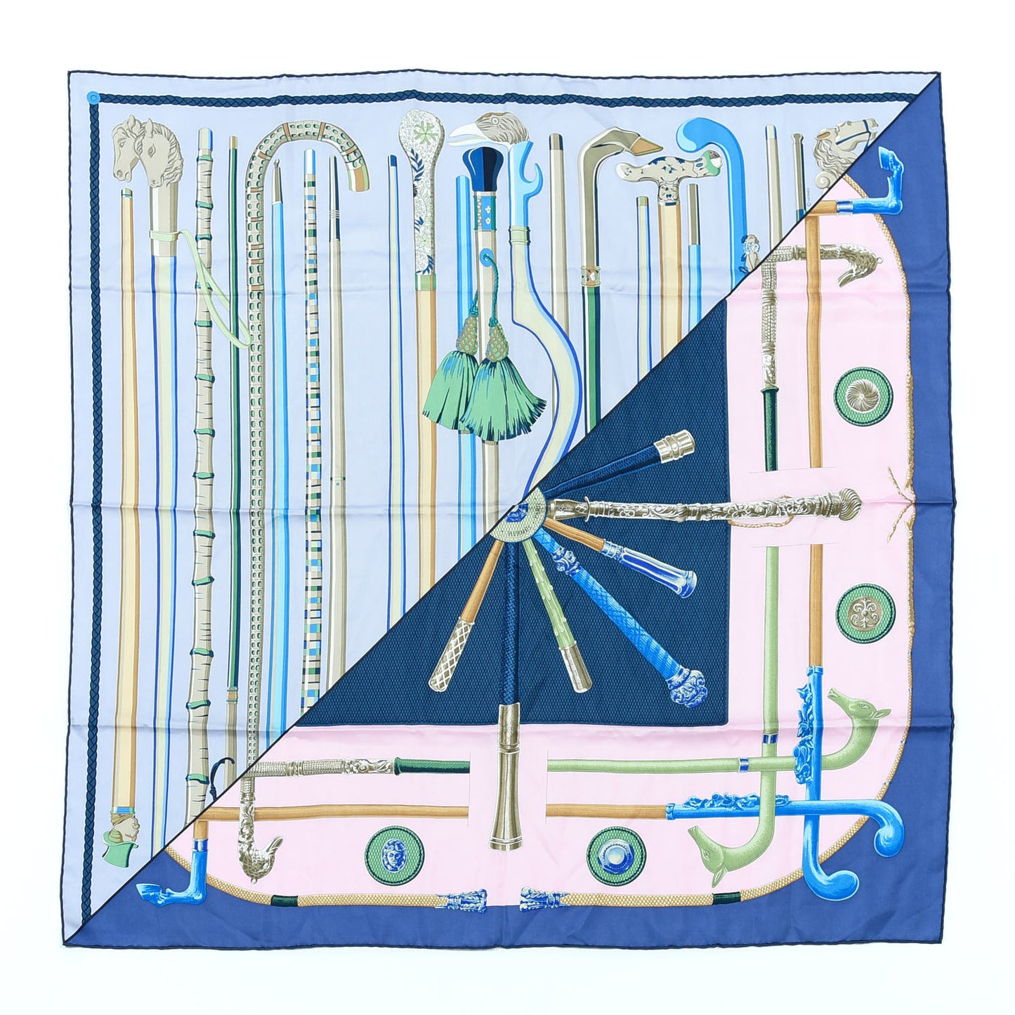 Silk Cannes Et Cannes Scarf 90 Parme Rose Pale Marine