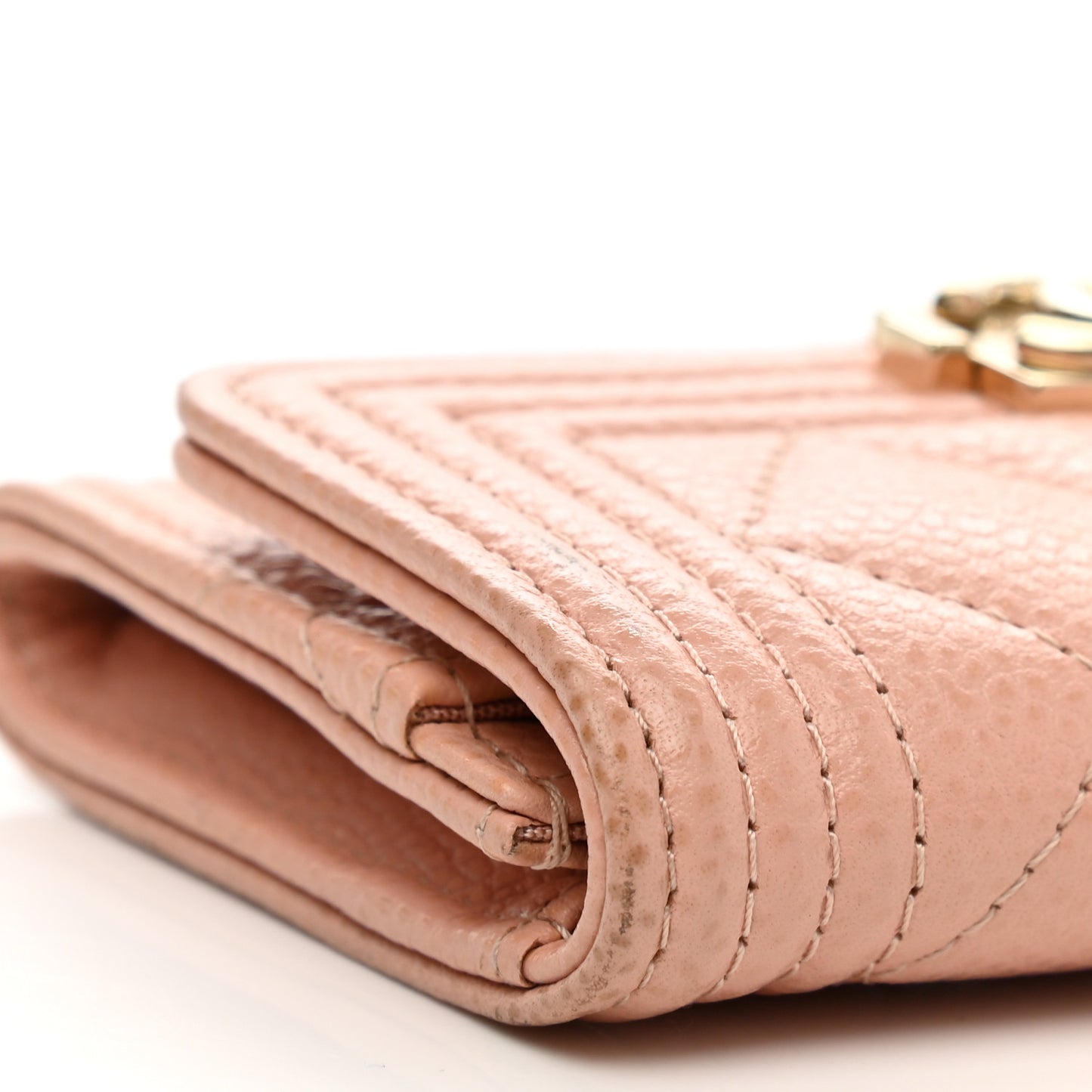 Caviar Quilted Boy Card Holder Wallet Light Pink