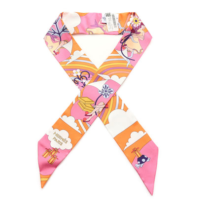 Hermes Silk Carres Volants Twilly Orange Rose Malaba 1 of 3