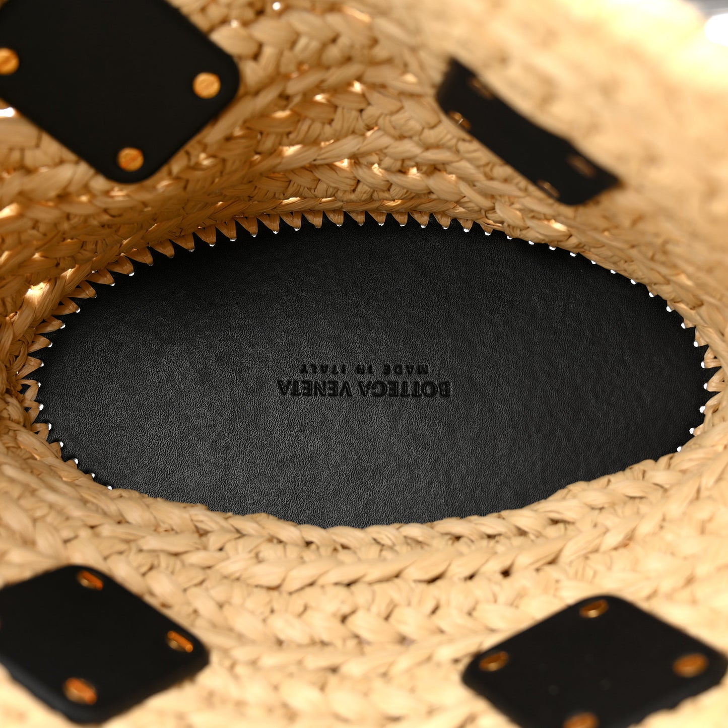 Raffia Calfskin Small Arco Basket Black