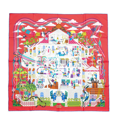 Hermes Silk La Maizeon des Carrés Scarf 90 Rouge Blanc Vert 1 of 8