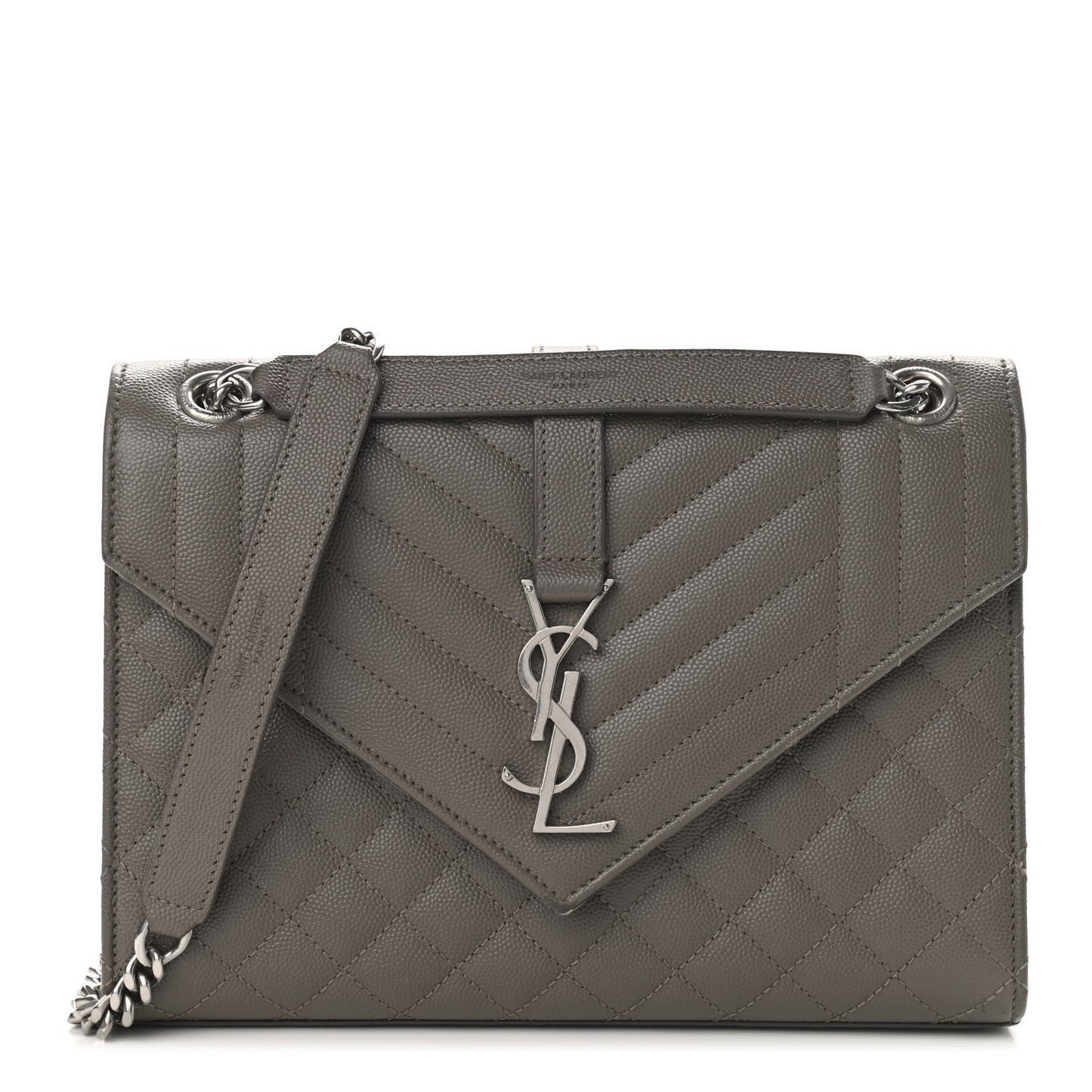 Grain De Poudre Textured Mixed Matelasse Medium Triquilt Monogram Satchel Earth