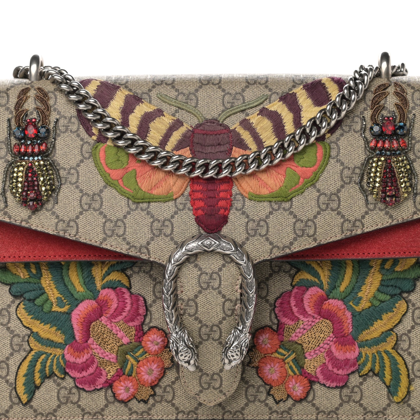 GG Supreme Monogram Embroidered Medium Dionysus Shoulder Bag Beige Hibiscus