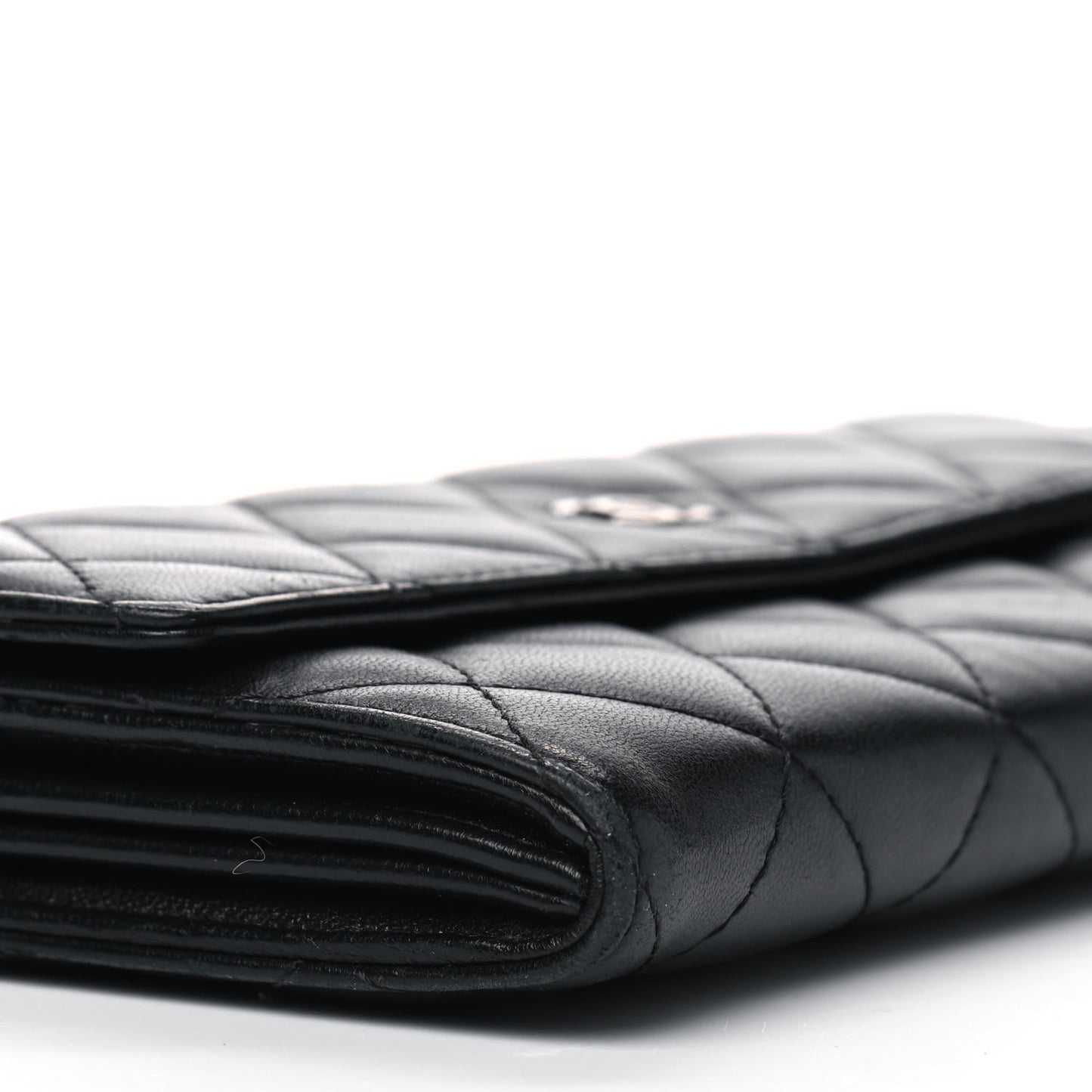 Lambskin Quilted Large Gusset Flap Wallet Black