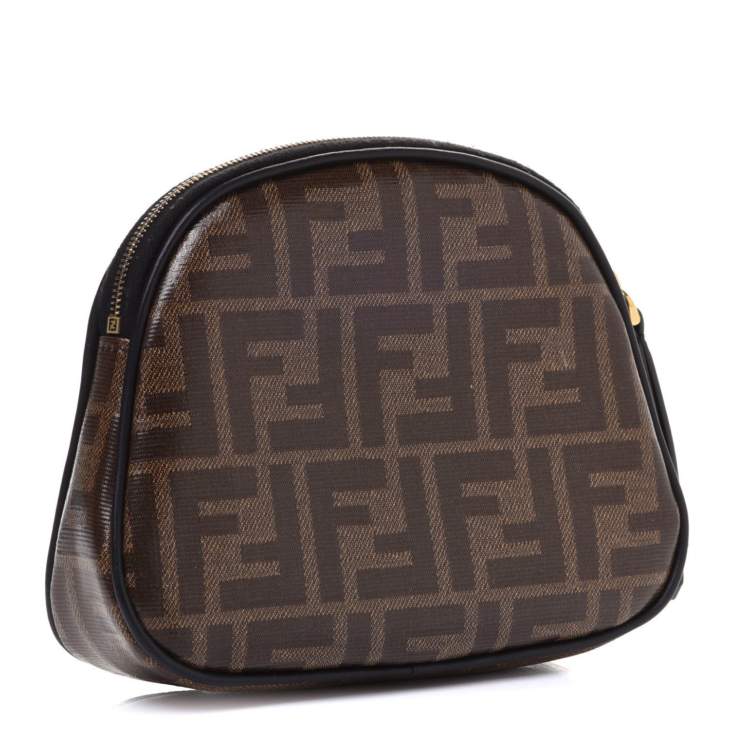 Fendi Glazed Fabric Vitello Century FF 1974 Stamp Patch Medium Cosmetic Case Mogano Panna Black 3 of 10