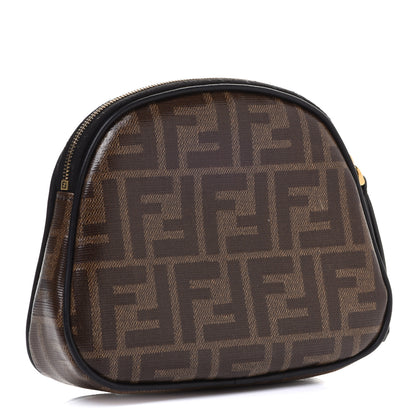 Fendi Glazed Fabric Vitello Century FF 1974 Stamp Patch Medium Cosmetic Case Mogano Panna Black 3 of 10