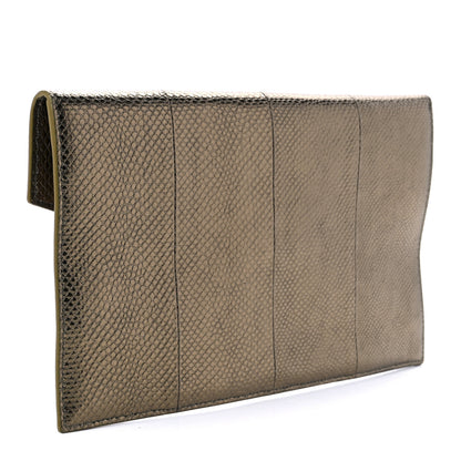 Saint Laurent Metallic Karung Uptown Monogram Pouch Gold Military 2 of 8