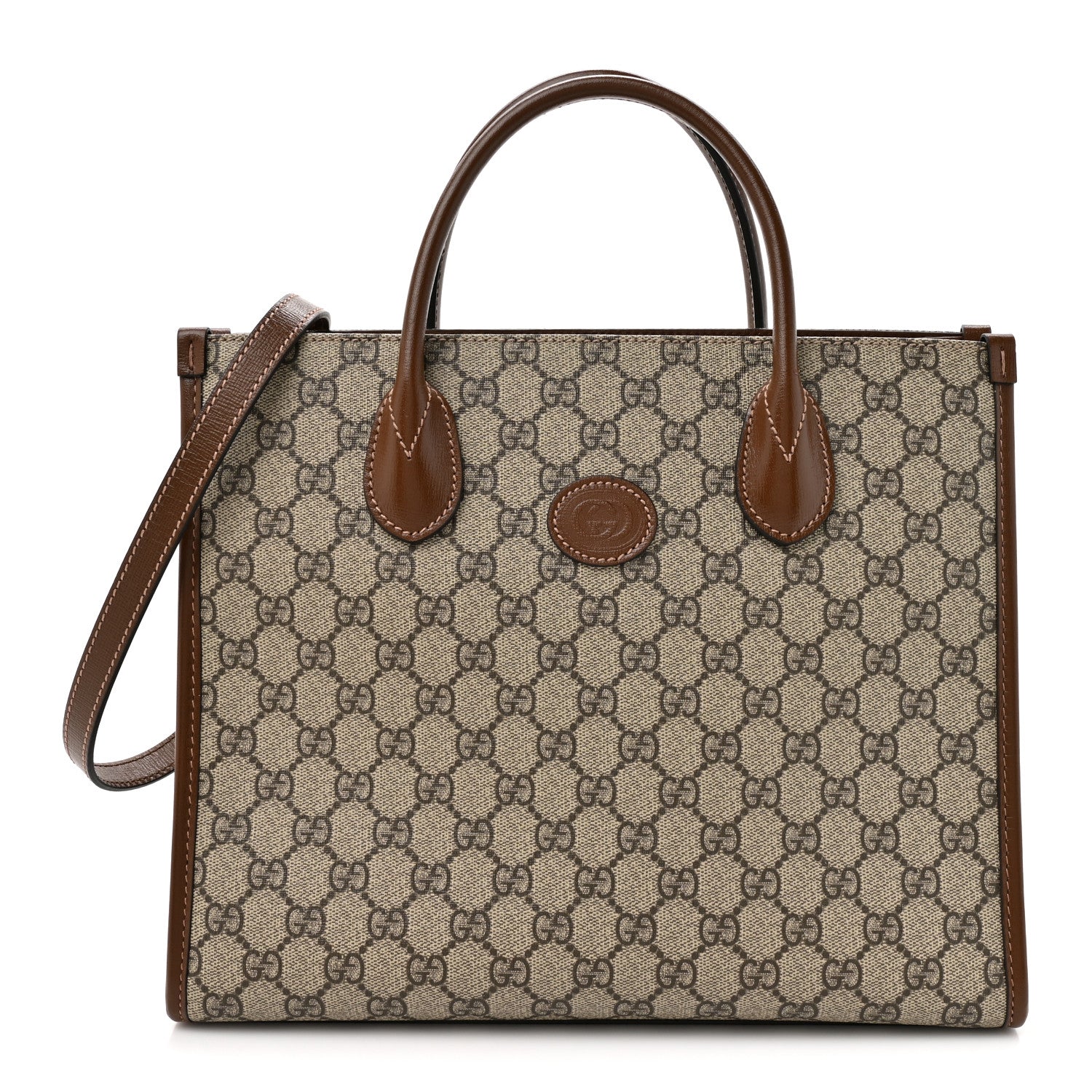 Gucci GG Supreme Monogram Azalea Calfskin Small Retro Interlocking G Tote Bag Beige Ebony Brown Sugar 1 of 12