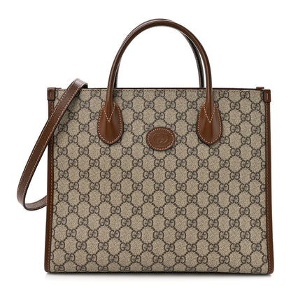 Gucci GG Supreme Monogram Azalea Calfskin Small Retro Interlocking G Tote Bag Beige Ebony Brown Sugar 1 of 12