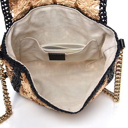 Gucci Raffia Azalea Calfskin Crochet Flower Small GG Marmont Shoulder Bag Natural Ecru Black 5 of 10