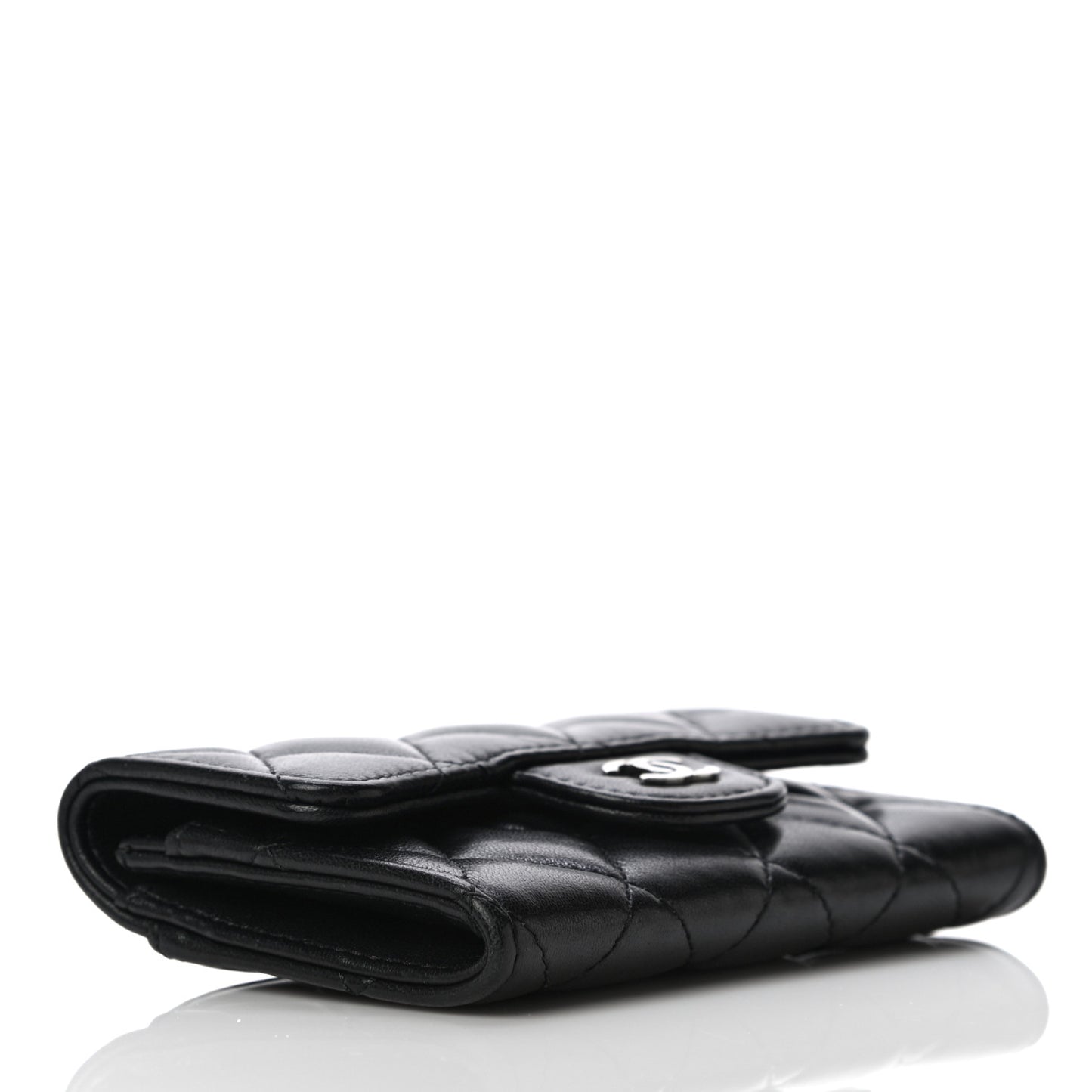 Lambskin Quilted Flap Card Holder Wallet Black