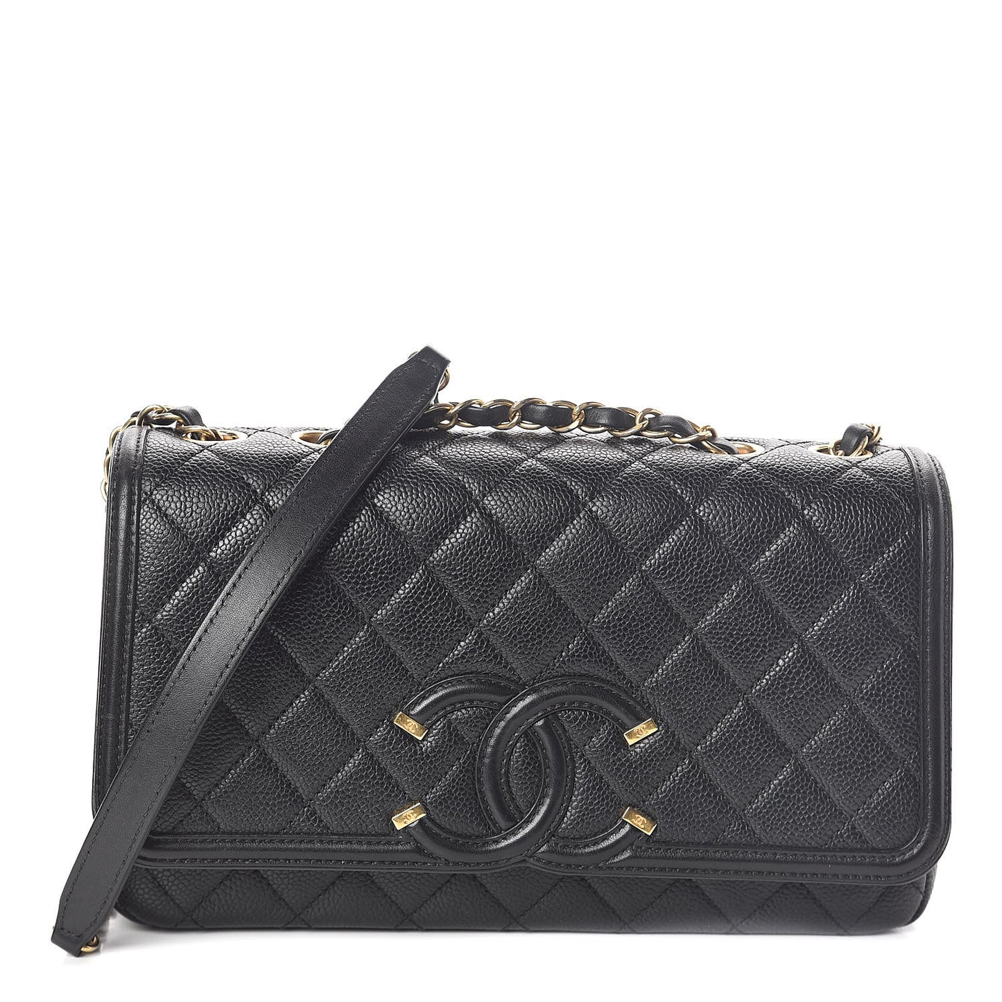 Caviar Quilted Medium CC Filigree Flap Black