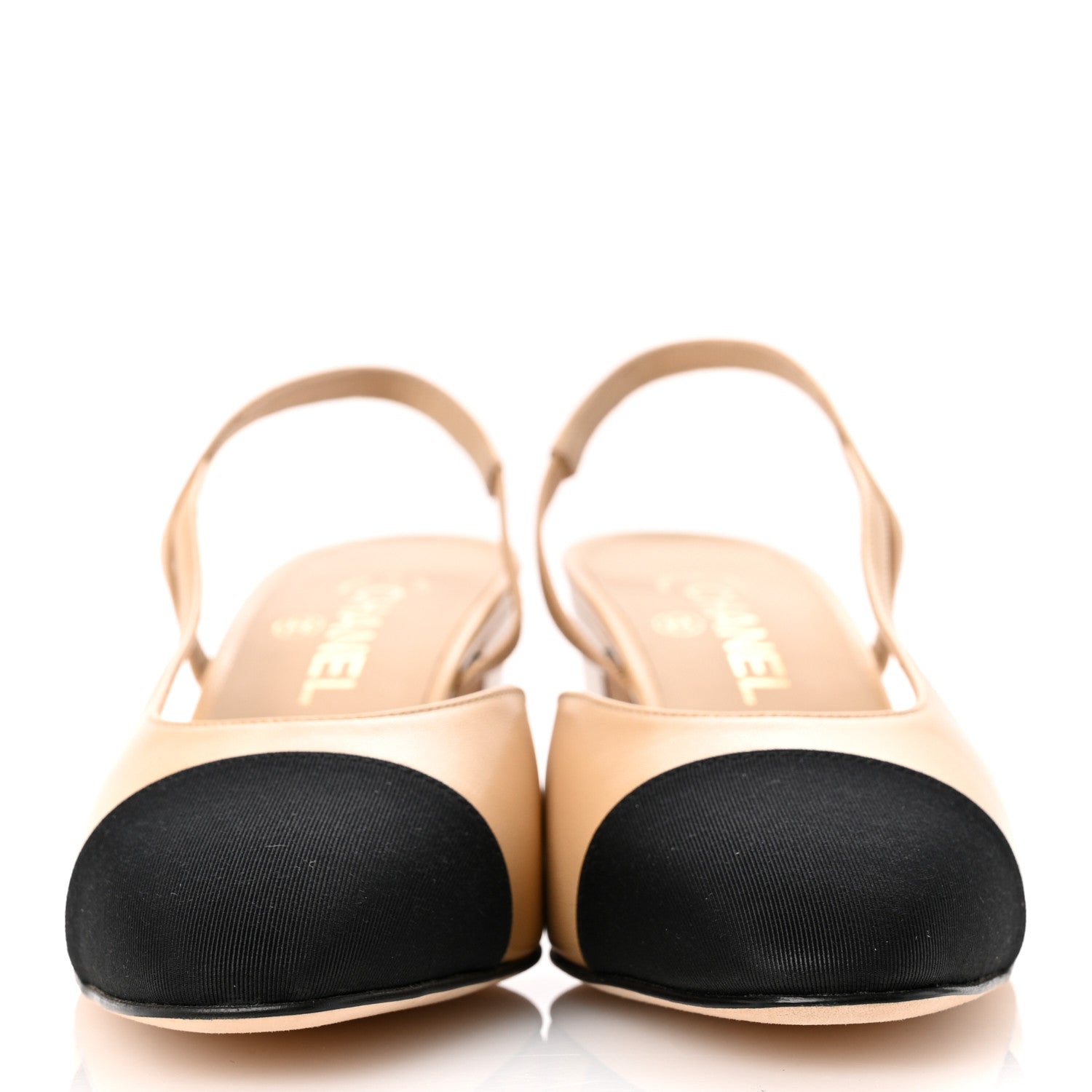 Chanel Goatskin Grosgrain Cap Toe CC Slingback Pumps 40 Beige Black 3 of 10