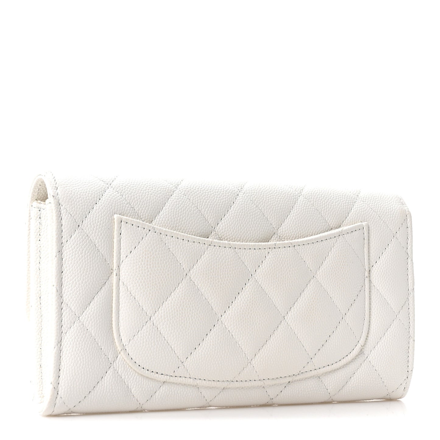 Caviar Quilted Large Gusset Flap Wallet White