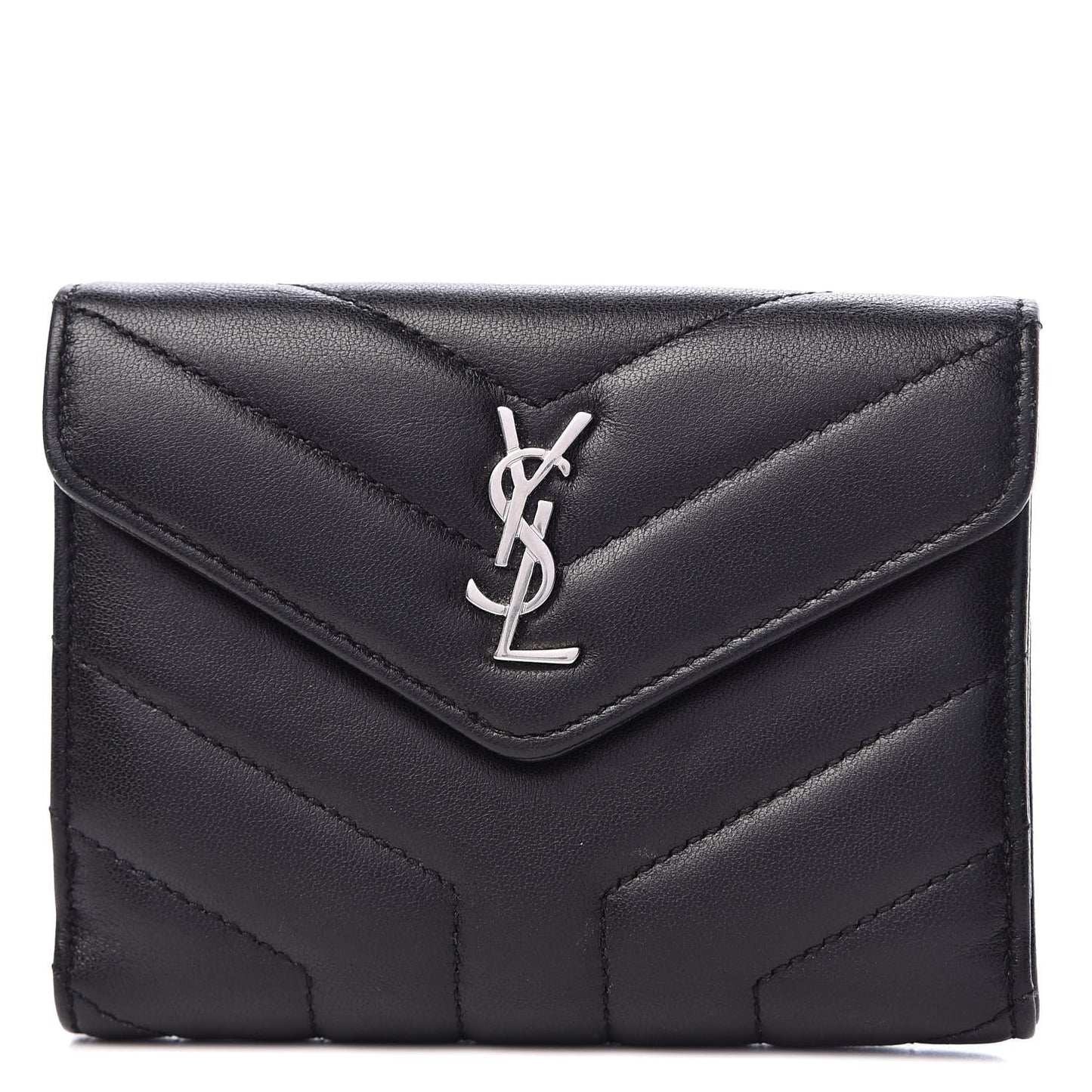 Lambskin Y Quilted Monogram Compact Loulou Wallet Black