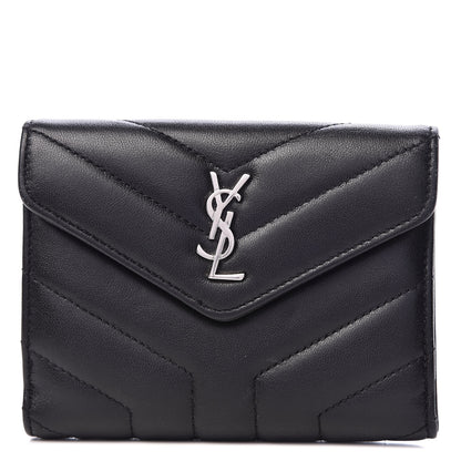 Saint Laurent Lambskin Y Quilted Monogram Compact Loulou Wallet Black 1 of 10