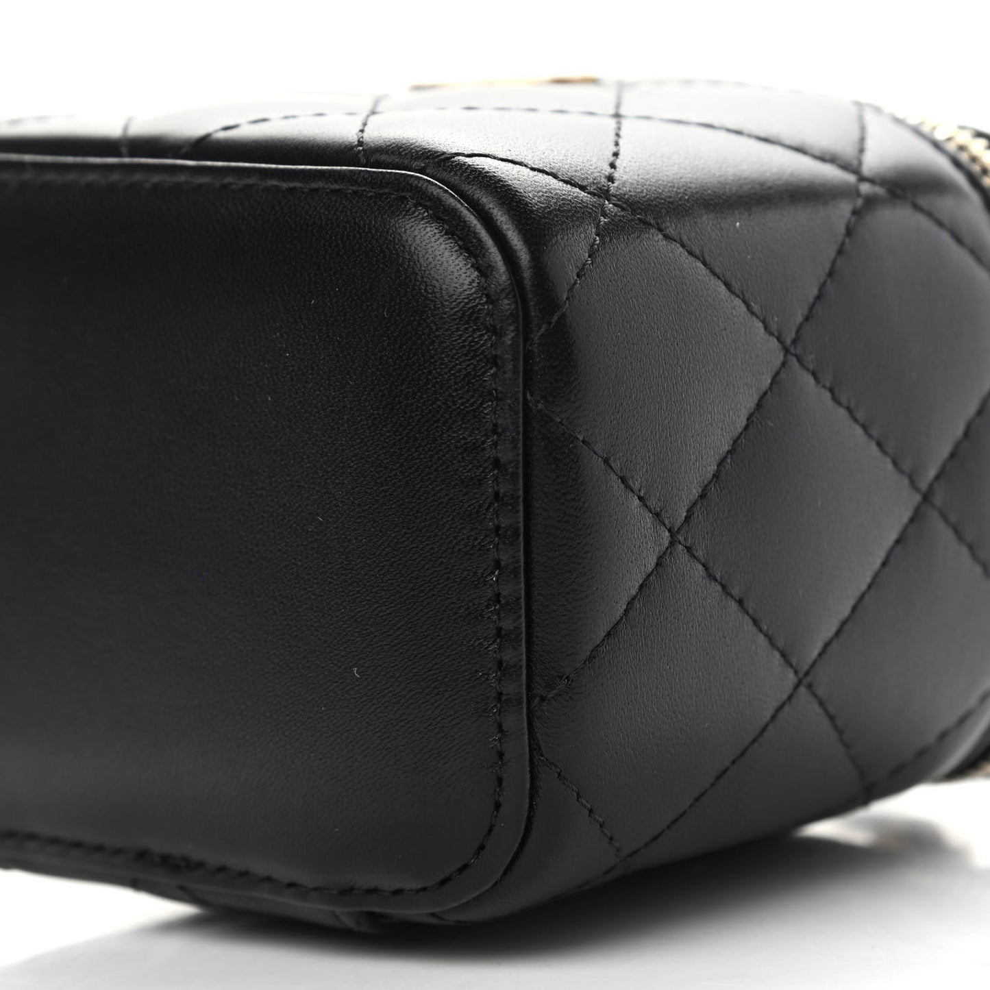Lambskin Quilted Top Handle Mini Vanity Case With Chain Black