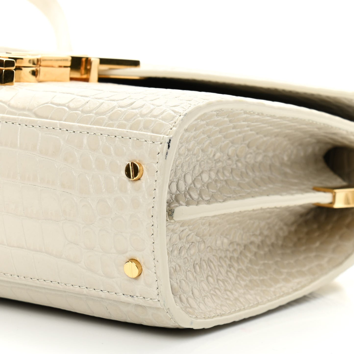 Crocodile Embossed Mini Classic Monogram Cassandra Top Handle Crema Soft