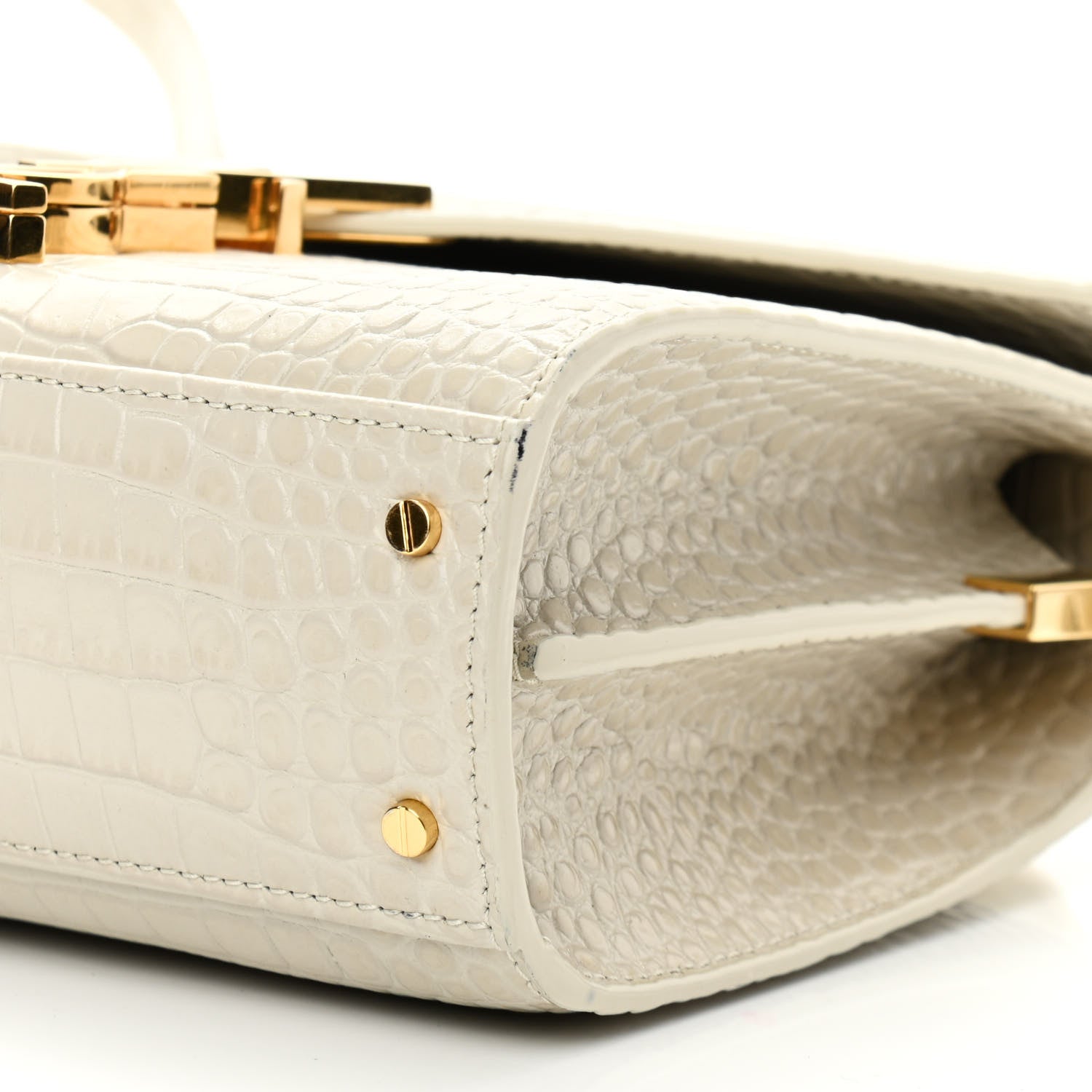 Saint Laurent Crocodile Embossed Mini Classic Monogram Cassandra Top Handle Crema Soft 10 of 10