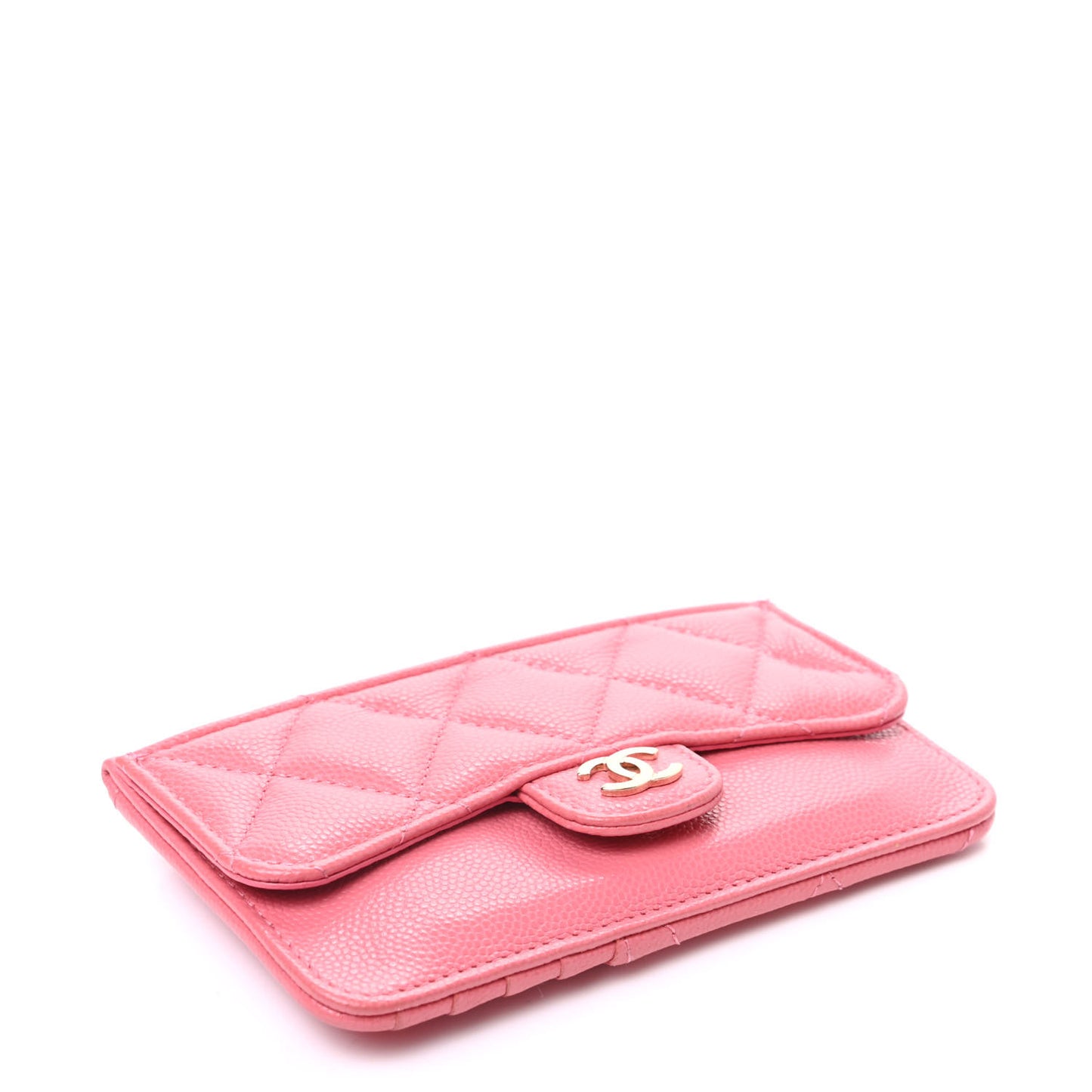 Caviar Quilted Flap Zip Card Holder Pink