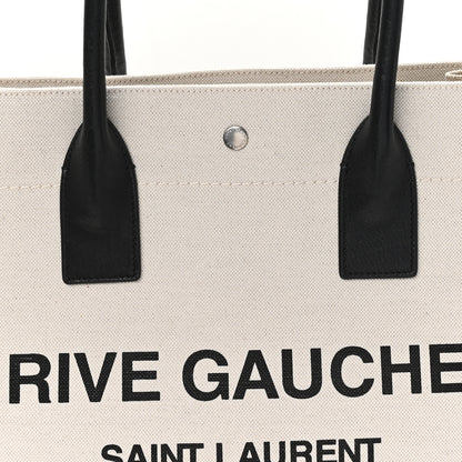 Saint Laurent Linen Calfskin Small Rive Gauche Tote Greggio Natural 7 of 9