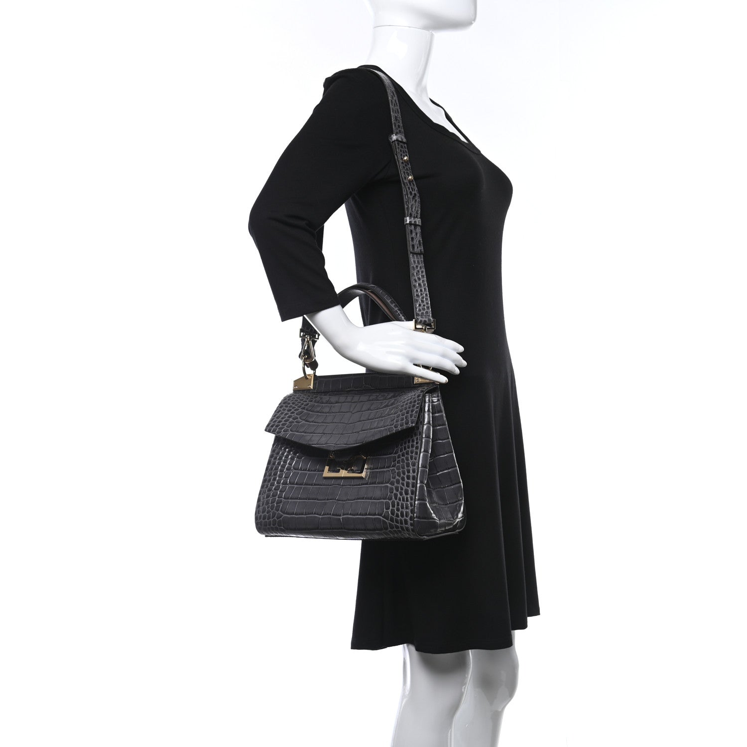 Givenchy Calfskin Crocodile Embossed Small Mystic Shoulder Bag Storm Grey 2 of 13