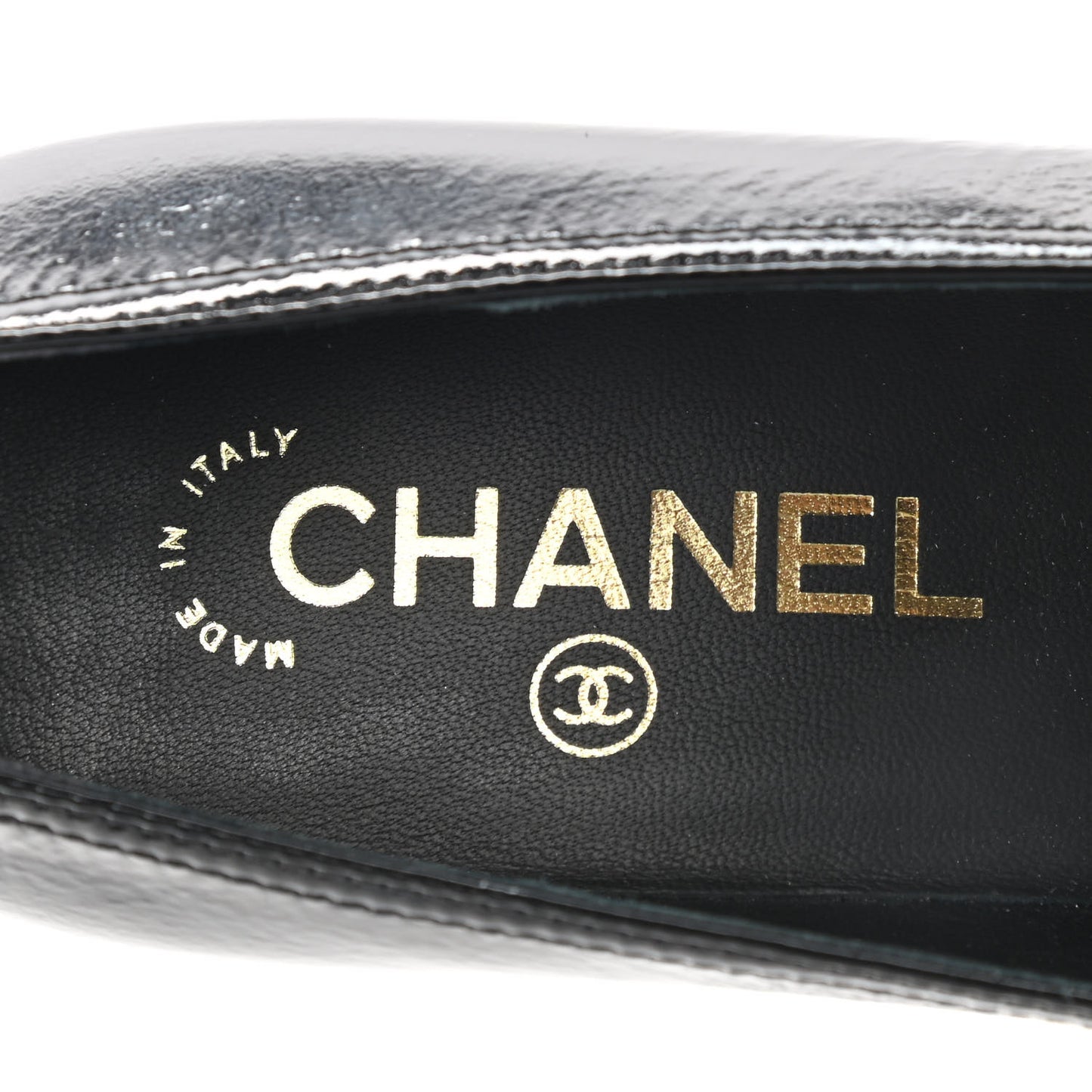 Patent Calfskin Crystal Cap Toe Logo Pumps 37 Black