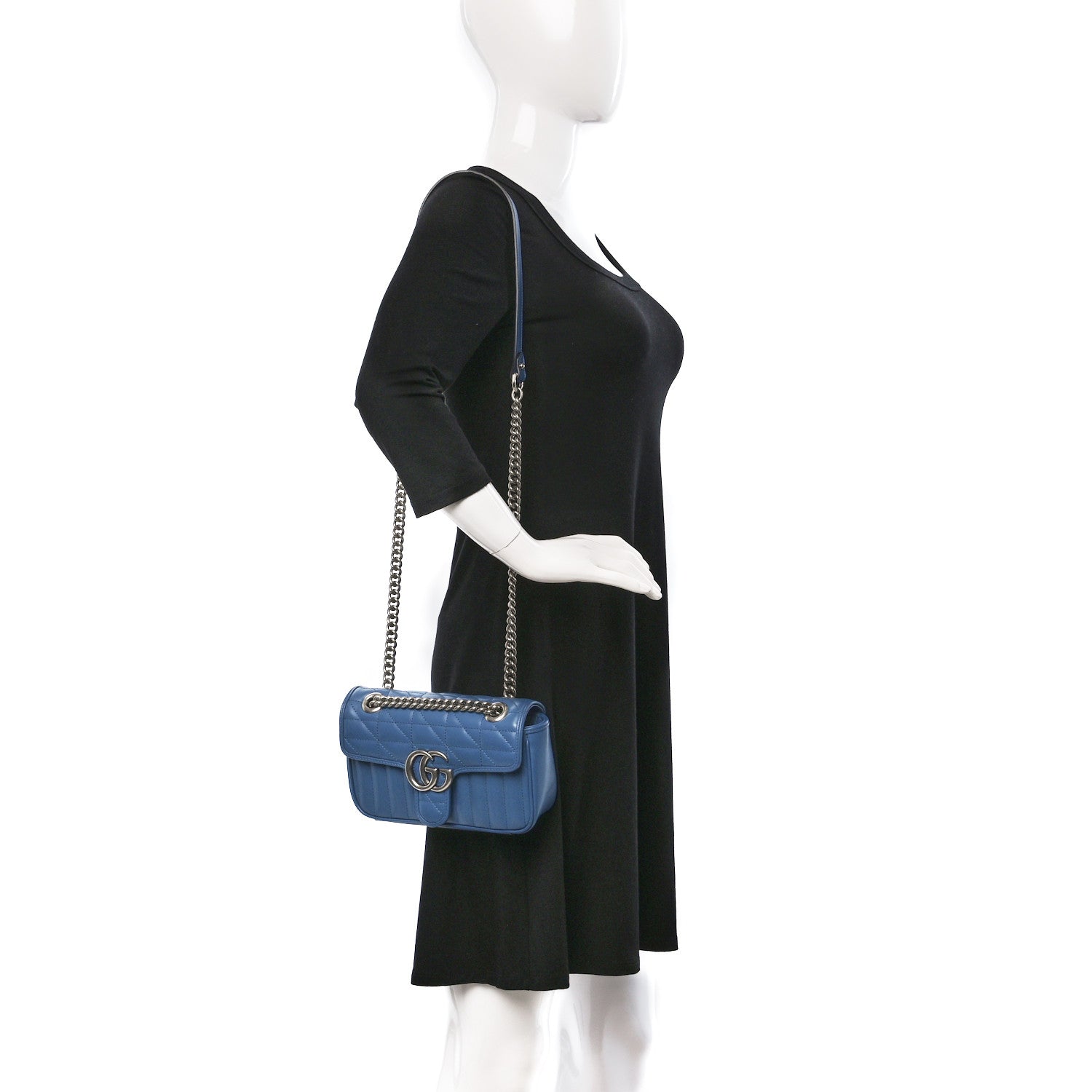 Gucci Calfskin Matelasse Aria Mini GG Marmont Shoulder Bag Clear Blue 2 of 8