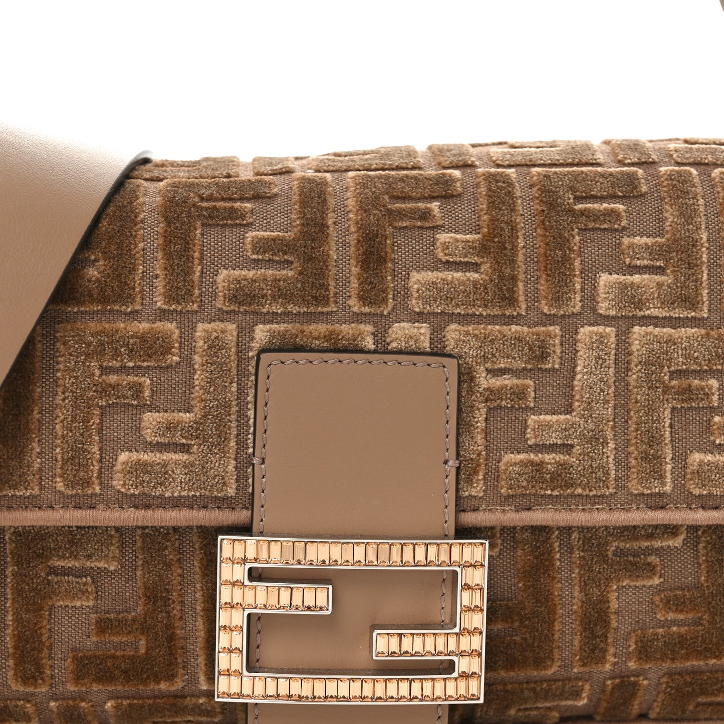 Velvet Jacquard FF Crystal Embossed Baguette Cappuccino