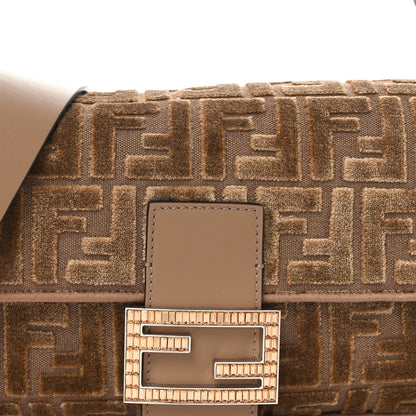 Fendi Velvet Jacquard FF Crystal Embossed Baguette Cappuccino 9 of 11