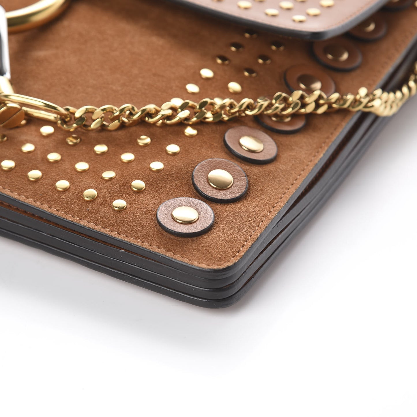 Calfskin Suede Studded Medium Faye Shoulder Bag Caramel