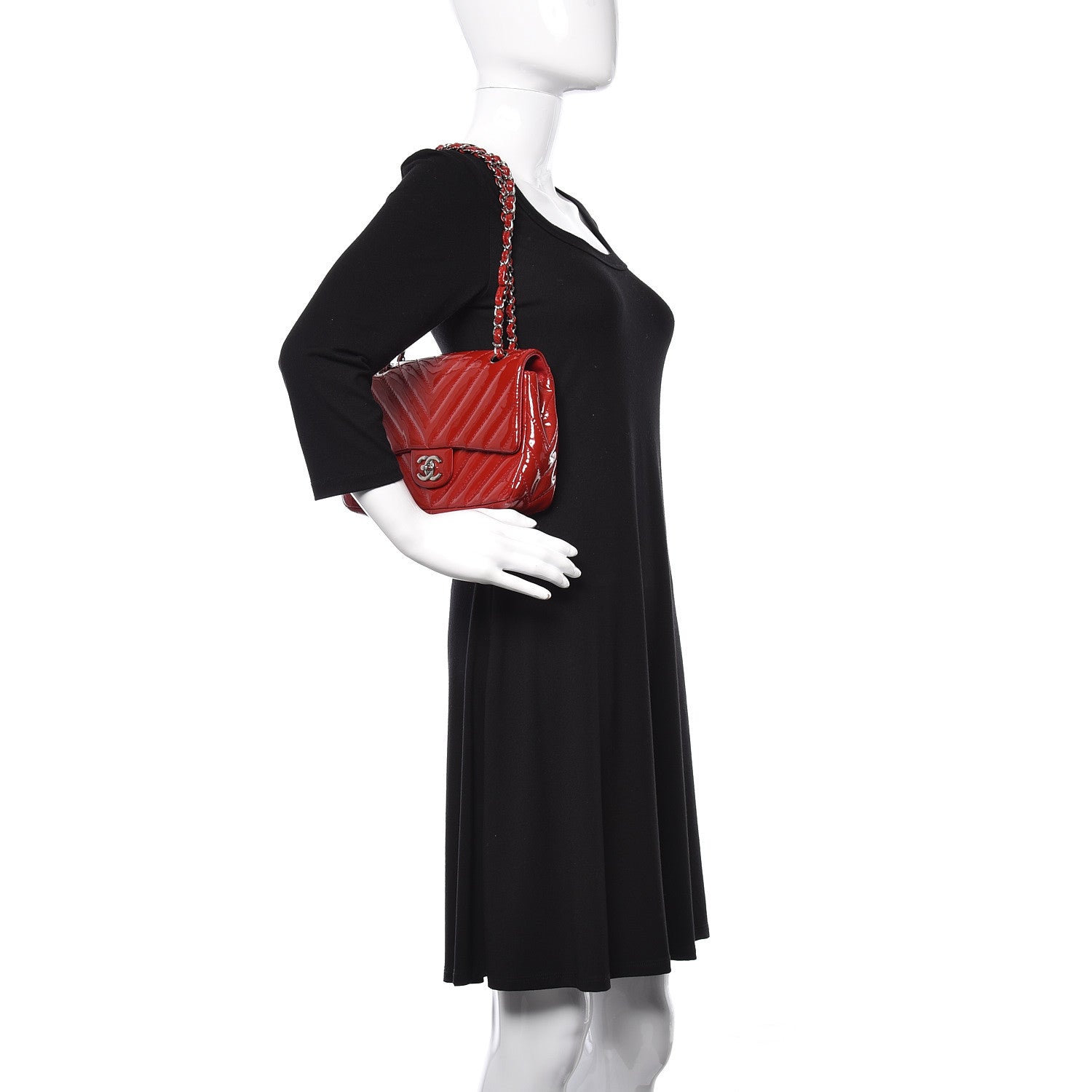 Chanel Patent Chevron Quilted Medium Single Flap Red 2 of 12