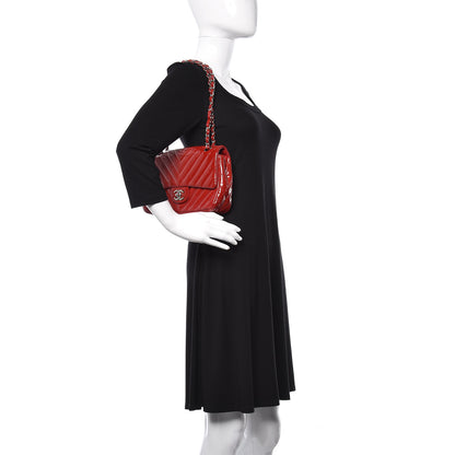 Chanel Patent Chevron Quilted Medium Single Flap Red 2 of 12