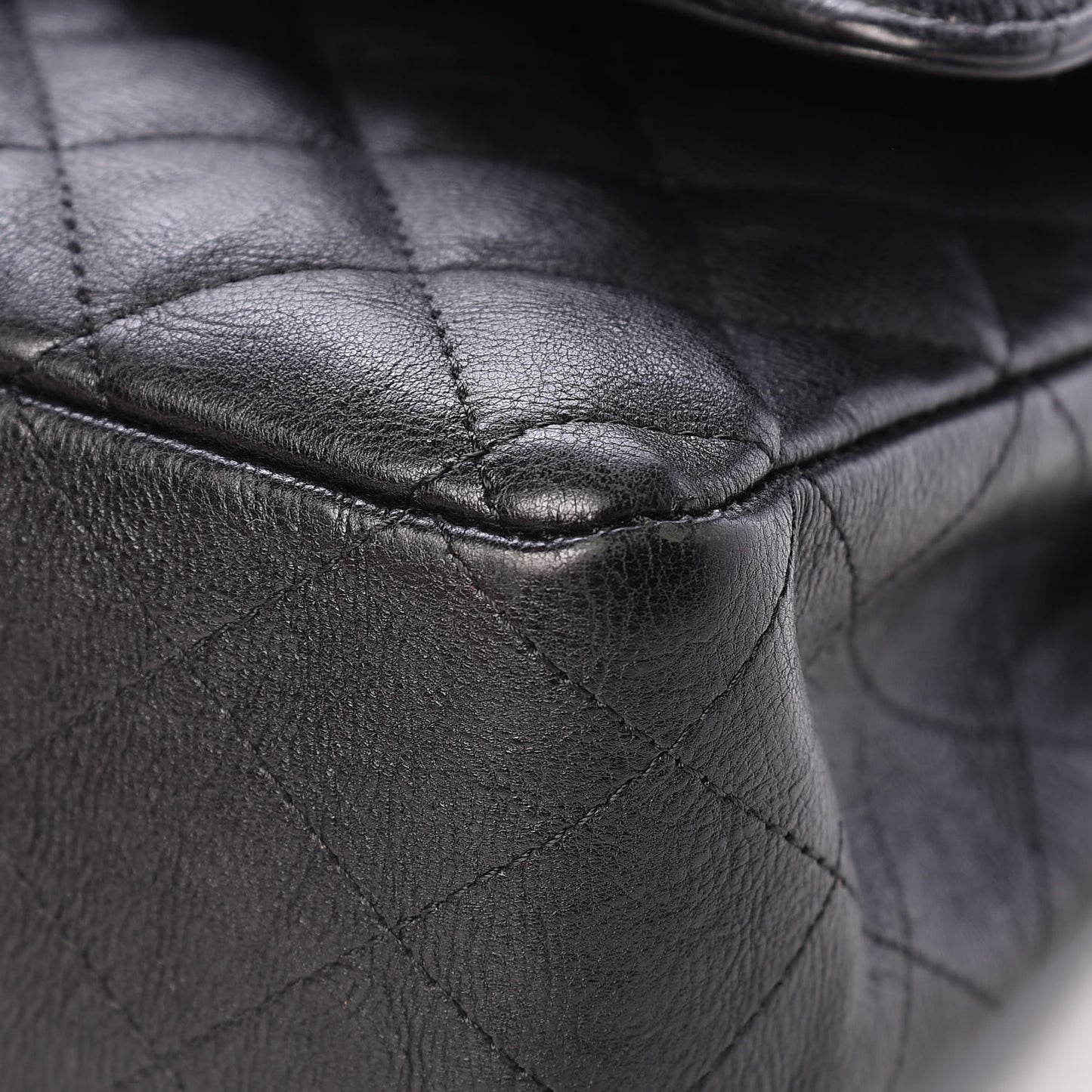 Crumpled Calfskin Quilted Medium Double Flap So Black