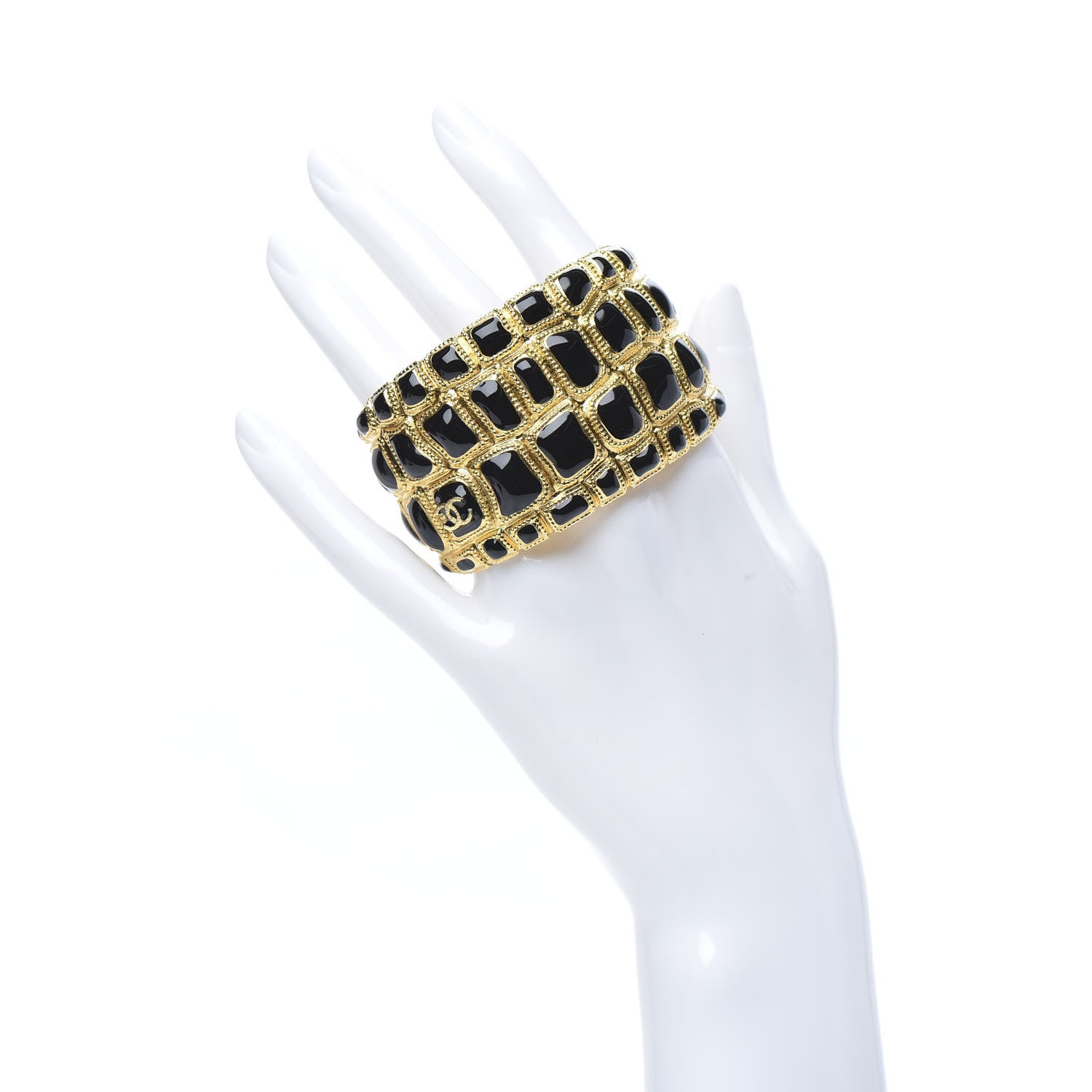 Chanel Resin Metal Along The Nile CC Cuff Black Gold 2 of 6
