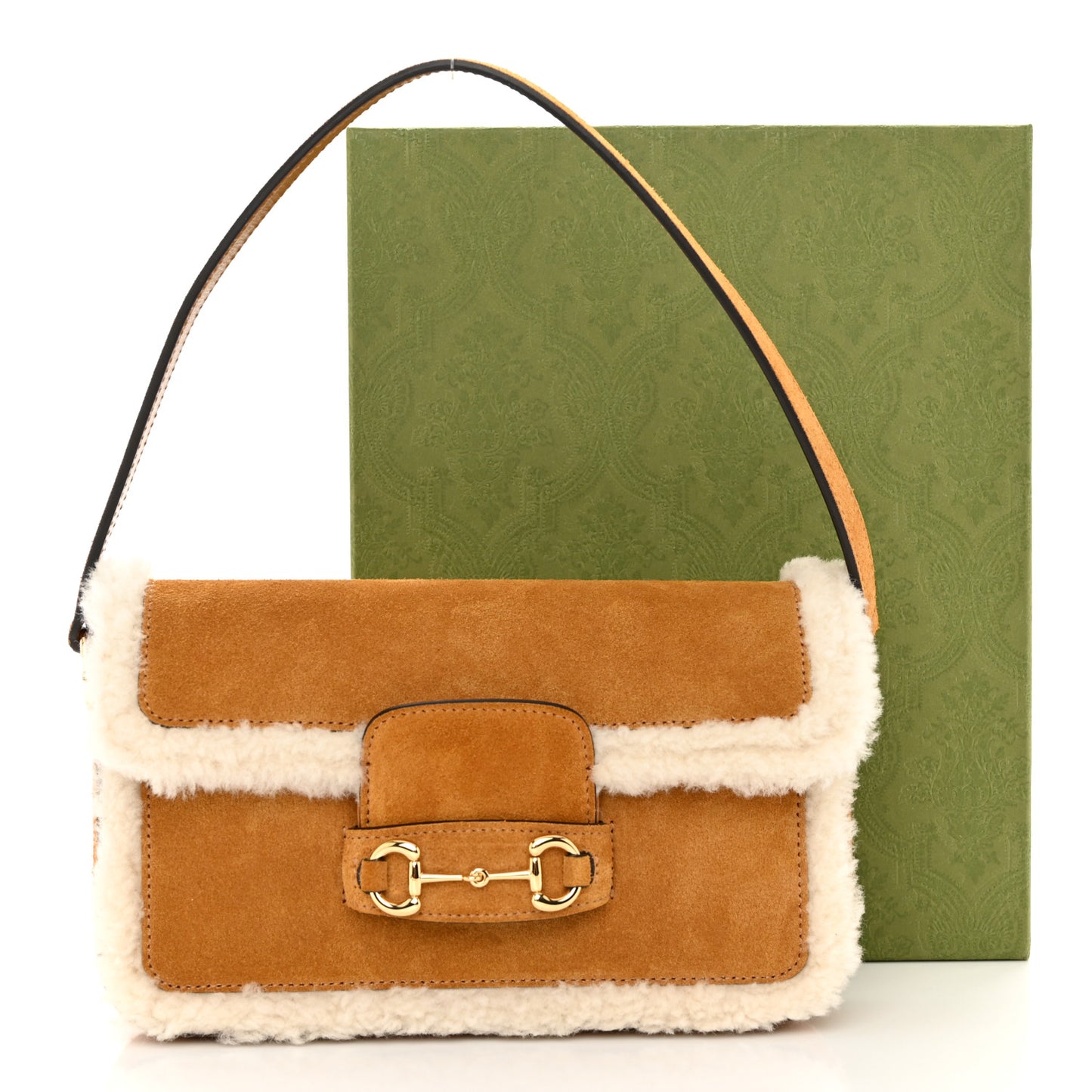 Suede Shearling Horsebit Mini 1955 Shoulder Bag Honey Beige Milk