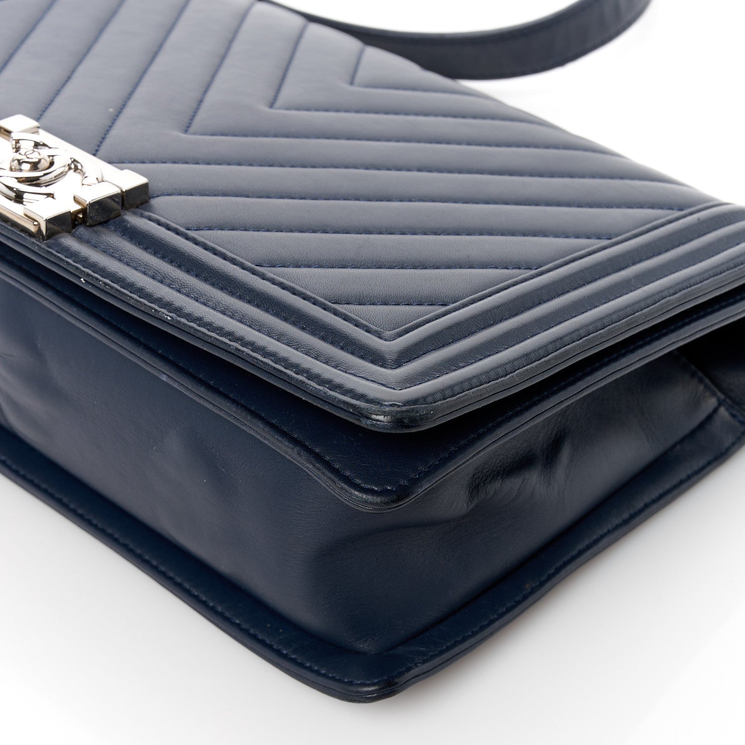 Chanel Lambskin Chevron Quilted New Medium Boy Flap Dark Navy Blue 10 of 10