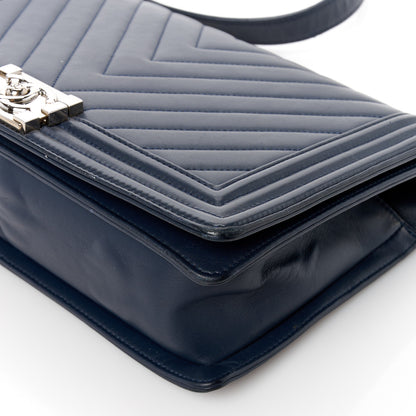 Chanel Lambskin Chevron Quilted New Medium Boy Flap Dark Navy Blue 10 of 10