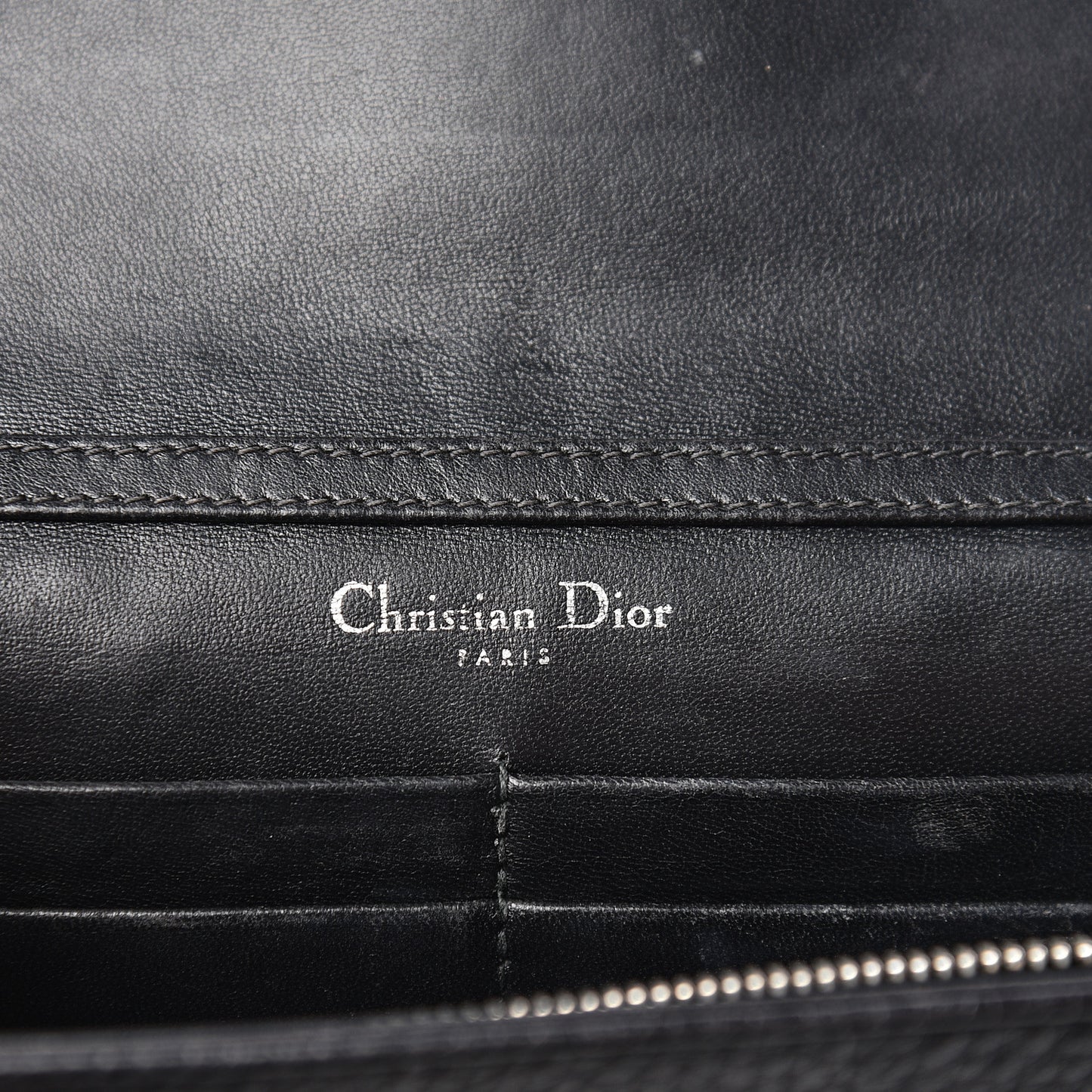 Grained Calfskin Diorama Wallet on Chain Pouch Black
