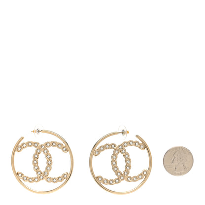 Chanel Crystal High Society CC Hoop Earrings Gold 2 of 5