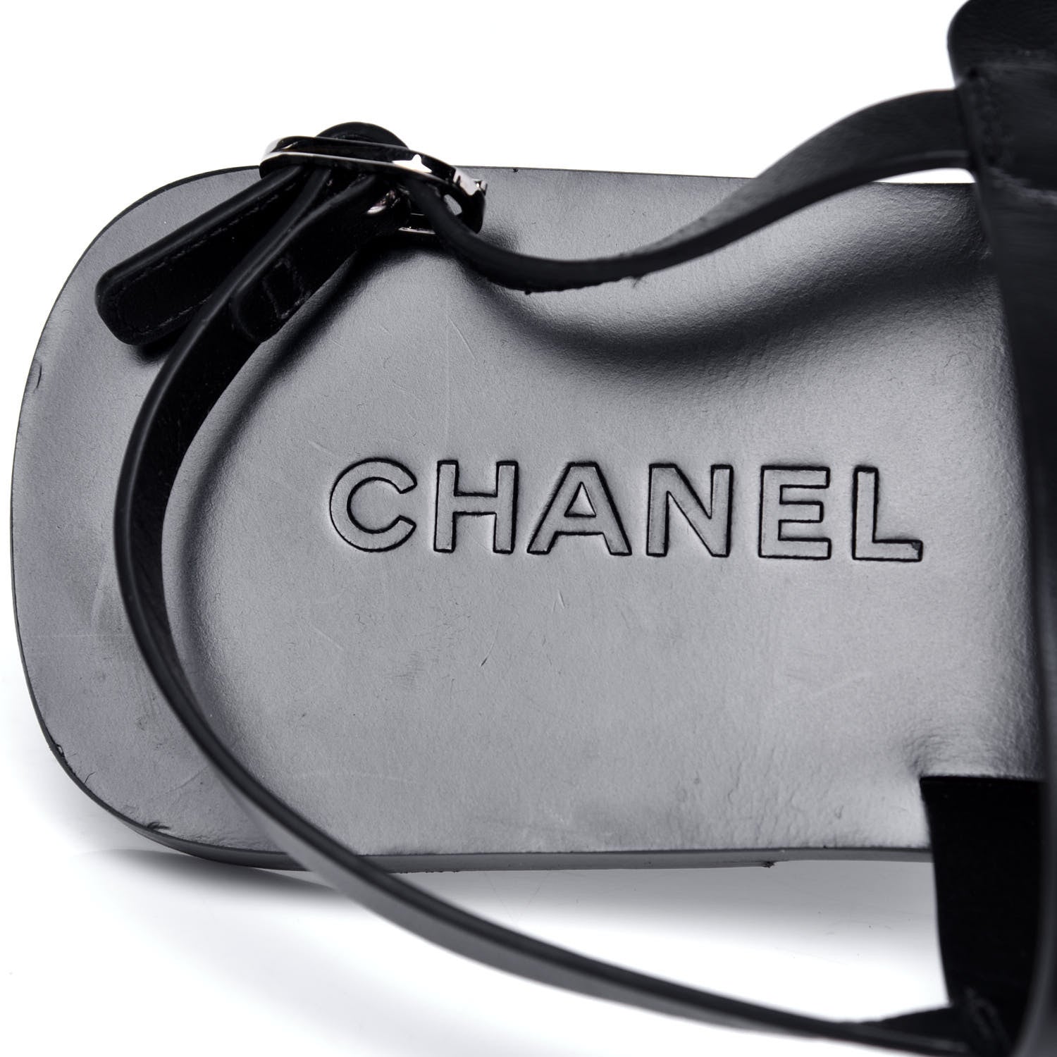 Chanel Goatskin CC Sandals 38 Black 6 of 6