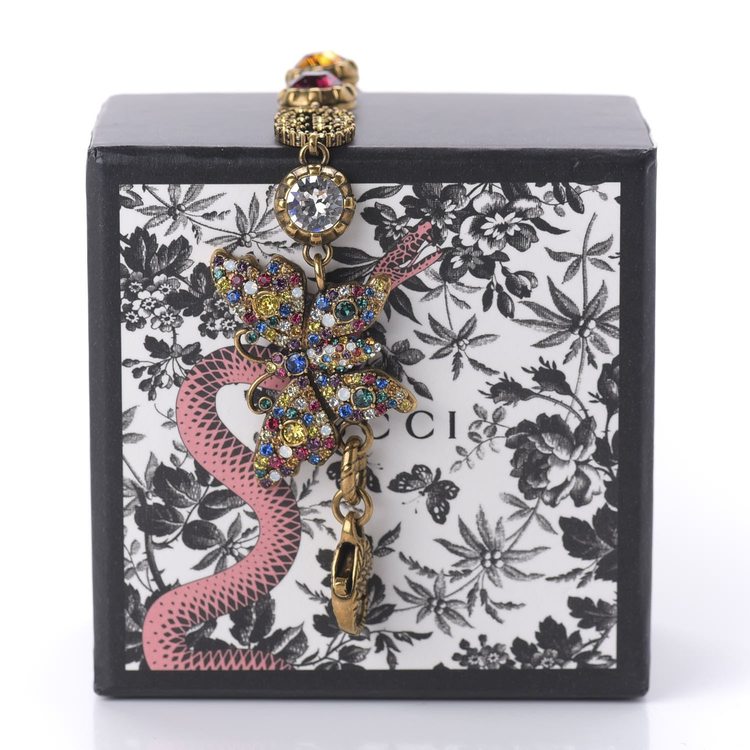 Gucci Crystal Butterfly Bracelet Aged Gold Multicolor 6 of 6
