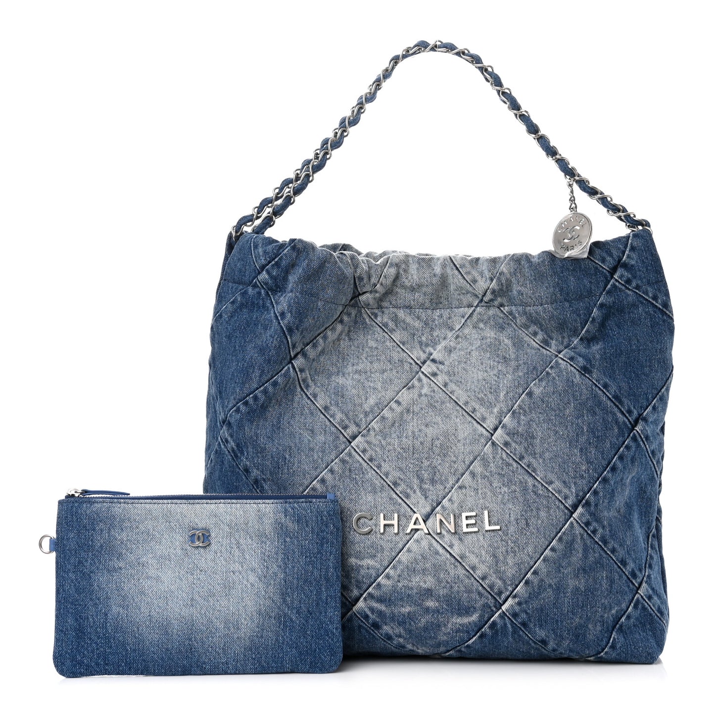 Denim Quilted Chanel 22 Blue